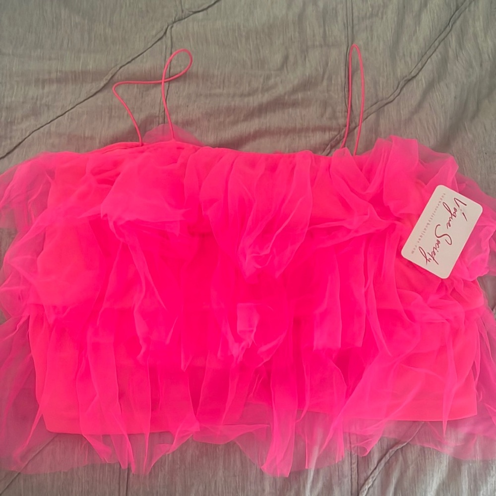Glam Pink Ruffle Top - Brand New with Tags. Size large.